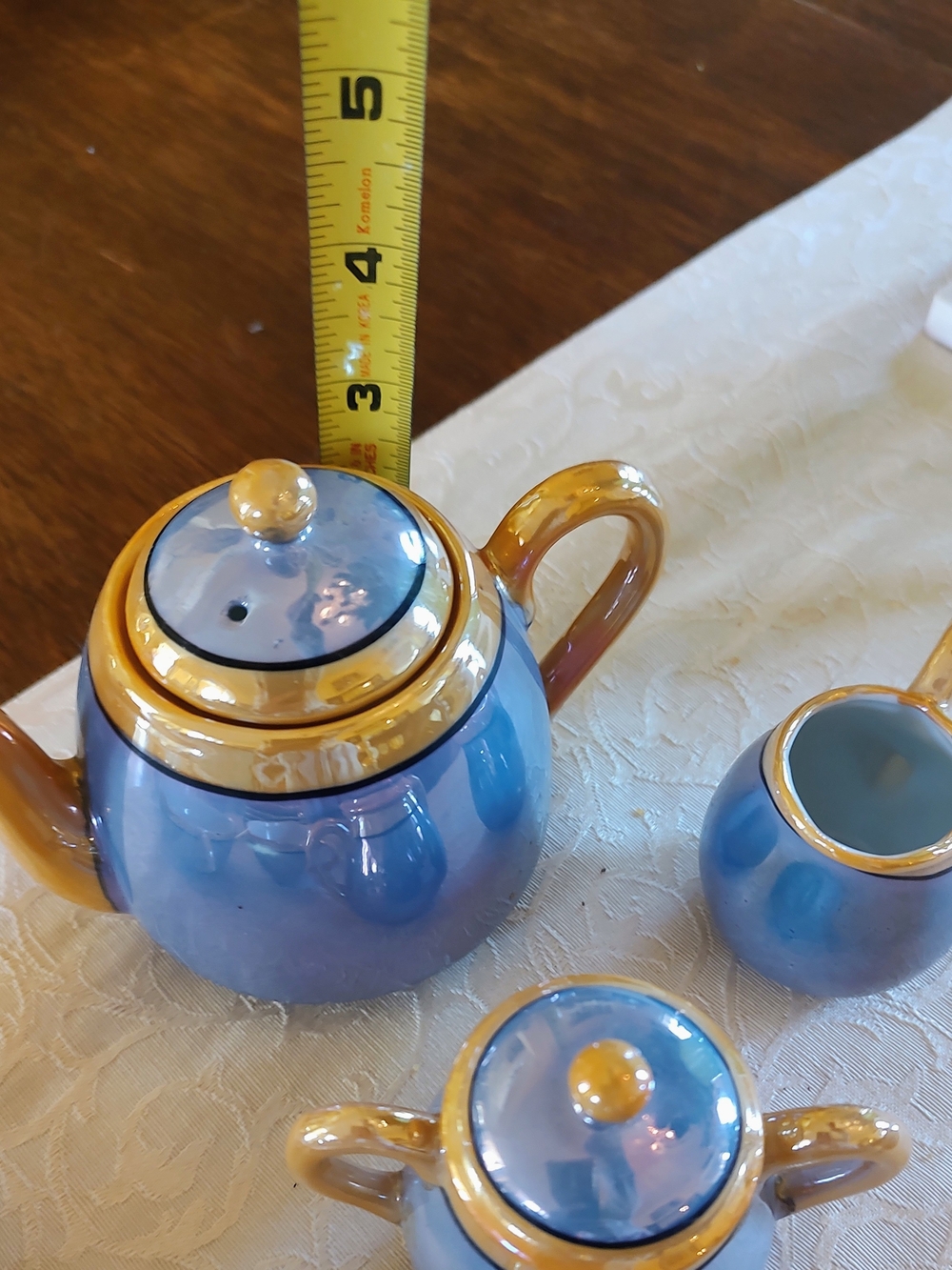Vintage Blue and Gold Luster Porcelain Mini Tea Service 22 Pieces - Picture 10 of 16